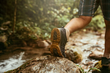 Hiking sneakers in the forest 