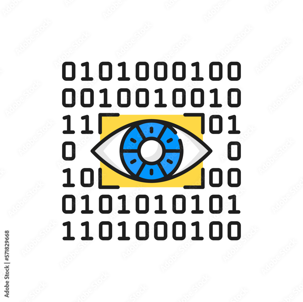 Fototapete cyber attack eye and binary system color line icon
