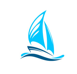 Yacht boat icon, isolated emblem with blue ship