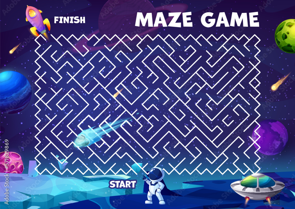 Poster space labyrinth maze help astronaut find a rocket