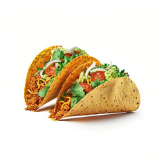 Fresh mexican tacos isolated on white background. Generative AI.