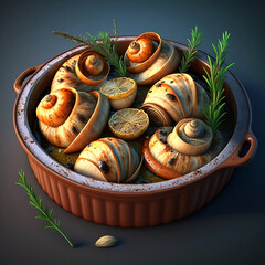 Snails cooking french dish. Generative AI.