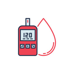 Blood Drop and Glucometer vector Blood Sugar Level concept colored icon