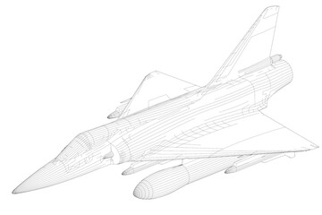 3D illustration. Silhouette of the French jet fighter
