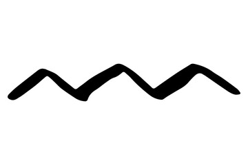 Black stain of paintbrush isolated on white background. Hand-drawn spot of paint, ink. Grunge dye splash. Uneven brush smear. Copy space banner. Vector grain zig zag illustration for substrate, base