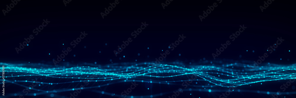 Poster dynamic wave with connected dots and lines. digital wave background concept. abstract technology bac