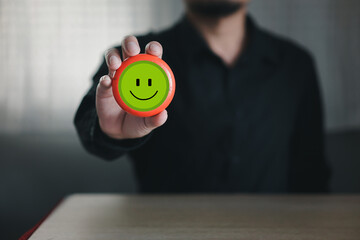 Customer service and Satisfaction concept ,Business people are touching the virtual screen on the...
