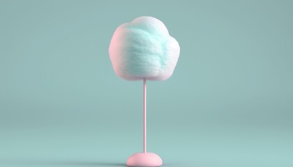 A minimalist 3D render of a pastel-colored, fluffy cotton candy ball on a stick | soft pop | generative AI
