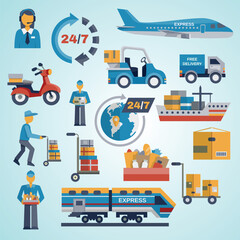 city transport isometric icons set transportation logistic shipment delivery 