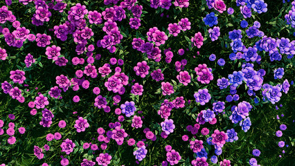 Vibrant Summer Background with Multicolored Flowers. Floral Wallpaper with Pink and Purple Roses.