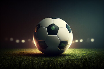 Fototapeta na wymiar Soccer ball on the field in the spotlights. AI generated