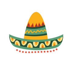 sombrero hat. Traditional Mexican costume element isolated on beige background. clipart. vector illustration
