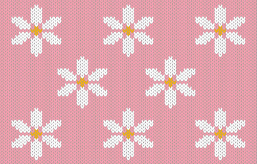 Festive Sweater Design.Knitting or Cross Stitching Knitwear Design, White flower on pink background, Pink  knitting pattern.