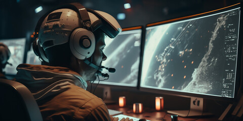 A mission control center, eagerly awaiting the launch of a spacecraft. Watching the rocket takes off into the sky, signaling the start of journey to explore new frontiers in space. generative ai.