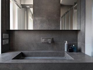 Close-up of a bathroom sink in the modern bathroom interior