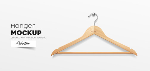 Clothes wooden hangers realistic, mockup template design isolated on white background, EPS10 Vector illustration.
