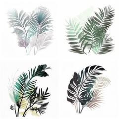 Flat Style Minimalism Line tropical plants, Isolated Palm Branches, Minimalistic Design Created with Generative AI technology