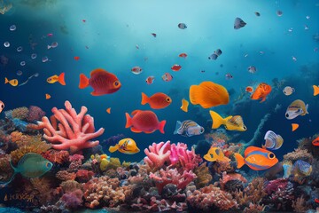 Naklejka na ściany i meble coral reef with fish. Generative AI
