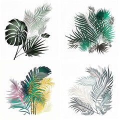 Flat Style Minimalism Line tropical plants, Palm Branches in Flat Style Minimalism Created with Generative AI technology