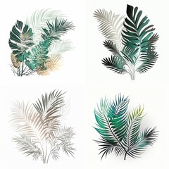 Flat Style Minimalism Line tropical plants, Clean Design of Fantasy Palm Branches Created with Generative AI technology
