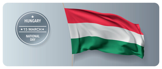 Hungary national day vector banner, greeting card.