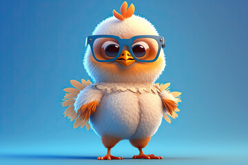 Fototapeta premium Funny childish bird wearing sunglasses on a color background. Generative AI
