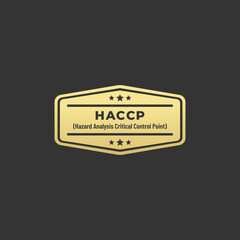Modern HACCP Food Safety Seal or HACCP Food Safety Logo Vector Isolated on Dark Background. HACCP Certificate. HACCP Logo for design food safety system. Hazard Analysis Critical Control Point.