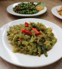 Indonesian food dish: stir-fried bitter gourd