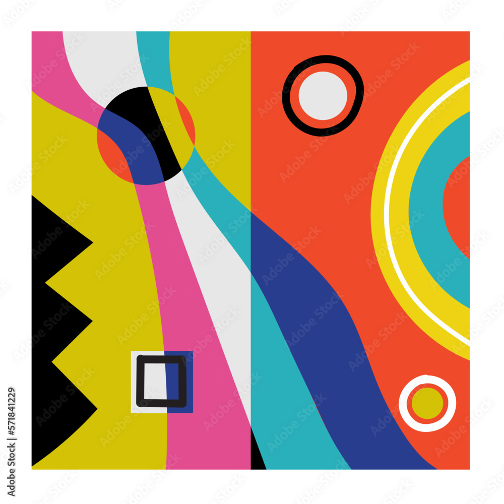 Poster hand drawn abstract backgrounds with various geometric shapes and doodle objects. contemporary moder