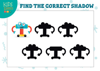 Find the correct shadow for cute cartoon robot educational preschool kids mini game