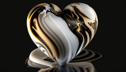abstract background, white, black and gold crystal heart .Generative AI