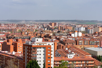 Fototapeta na wymiar skyline view of a medium-sized city on a sunny day