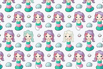 Cute baby mermaid illustration pattern