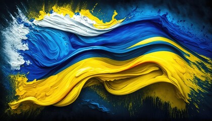 abstract background.splash acrylic paints in the colors of the Ukrainian flag. Generative AI