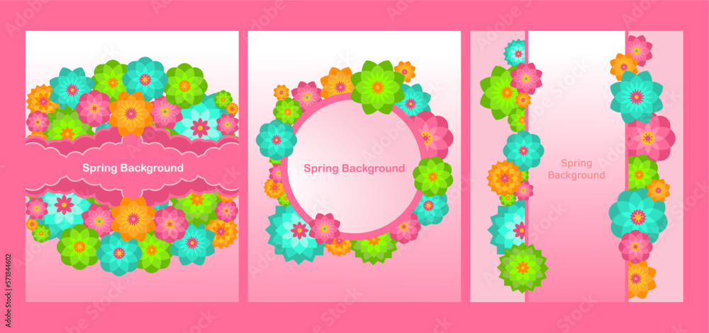 Poster easter card spring background. spring background set with beautiful colorful flower. can be used for