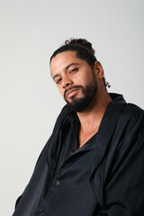 Portrait of handsome young man, posing indoor. Mind set and mental health. 