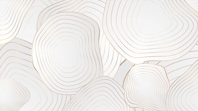 Grey wavy curved circles with golden lines abstract background