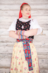 slovak folk costume. Young beautiful slovak woman in traditional dress. Slovak folklore