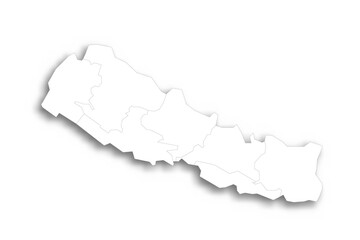 Fototapeta premium Nepal political map of administrative divisions - provinces. Flat white blank map with thin black outline and dropped shadow.
