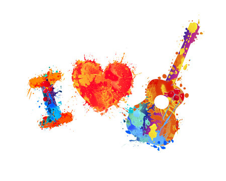 I love guitar music. Vector symbol of splash paint