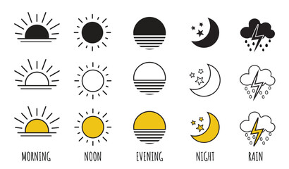 Parts of the Day Morning, Afternoon, Noon, Evening ,Night Icons. Daytime transparency Vector Icons - obrazy, fototapety, plakaty
