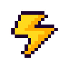 Obraz premium Lightning Pixel Art gaming item. Game pixel lightning icon, lightning 8Bit game resource. Pixelart vector Illustration isolated on white background.