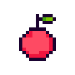 Apple Pixel Art gaming item. Game pixel fruit icon, food 8Bit game resource. Pixelart vector Illustration isolated on white background.
