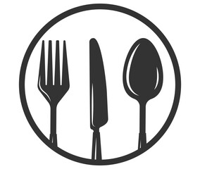 Set of fork and knife on a plate. Cutlery fork spoon and plate. vector sketch isolated	
