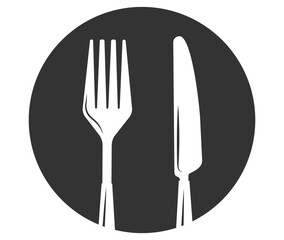Set of fork and knife on a plate. Cutlery fork spoon and plate. vector sketch isolated	
