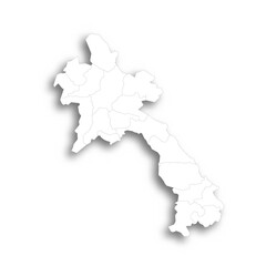 Laos political map of administrative divisions - provinces and prefecture of Vientiane. Flat white blank map with thin black outline and dropped shadow.