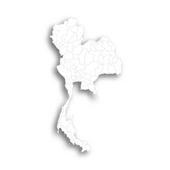 Thailand political map of administrative divisions - provinces. Flat white blank map with thin black outline and dropped shadow.