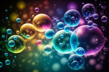 A background composed of colorful bubbles that create a magical, dynamic and childlike universe. A visual both light and dazzling. Generative AI