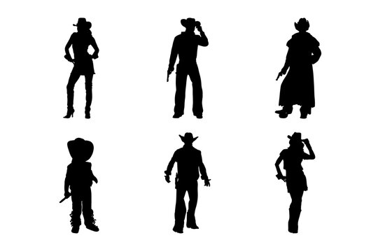 Set of silhouettes of cowboy costumes vector design