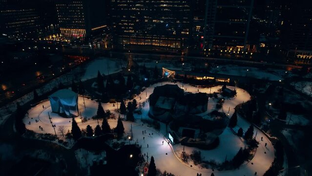 Maggie Daley Skating Ribbon Ice Skating Aerial in Chicago, Illinois, USA 4k - Winter Time
